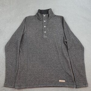 ExOfficio Pullover Sweater Mens Large Gray Wool Blend Button Mock Neck Outdoors